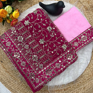 Beautiful Pink Partywear Saree Crafted in Georgette with Sequins and Thread Work