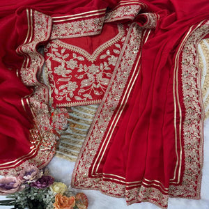 Red Partywear Silk Blend Saree Featuring Rich Silver Thread and Sequins Work