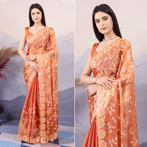 Burnt Orange Sequins Embroidered Art Silk Saree