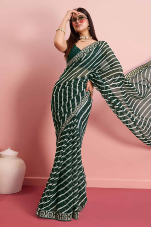 Elegant Green Leheriya Printed Saree in Flowing Georgette