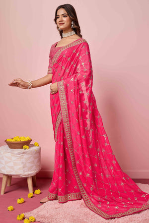 Pink Sequins Embroidered Georgette Saree