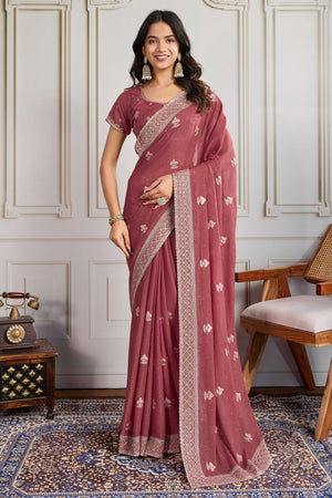 Mauve Georgette Saree Featuring Embroidered and Stone Work