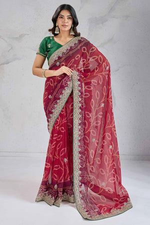 Traditional Bandhani Pink Georgette Saree with Fine Embroidery