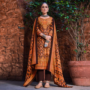 Brown Floral Digital Printed Pashmina Salwar Suit