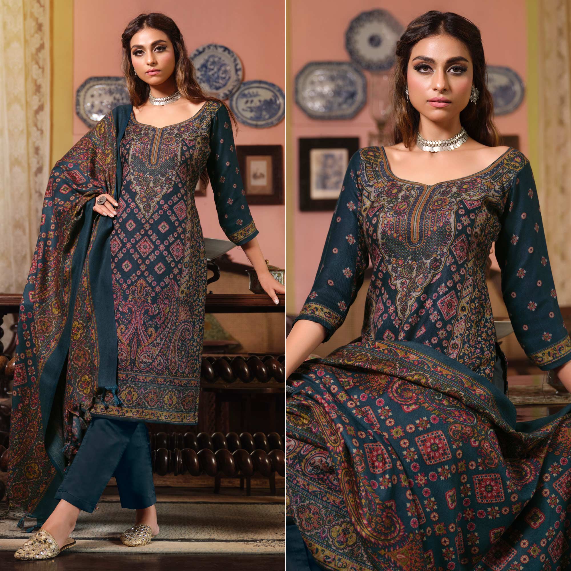Morpich Digital Printed Pashmina Woolen Suit