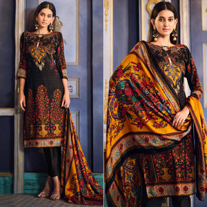 Black Digital Printed Pashmina Woolen Suit