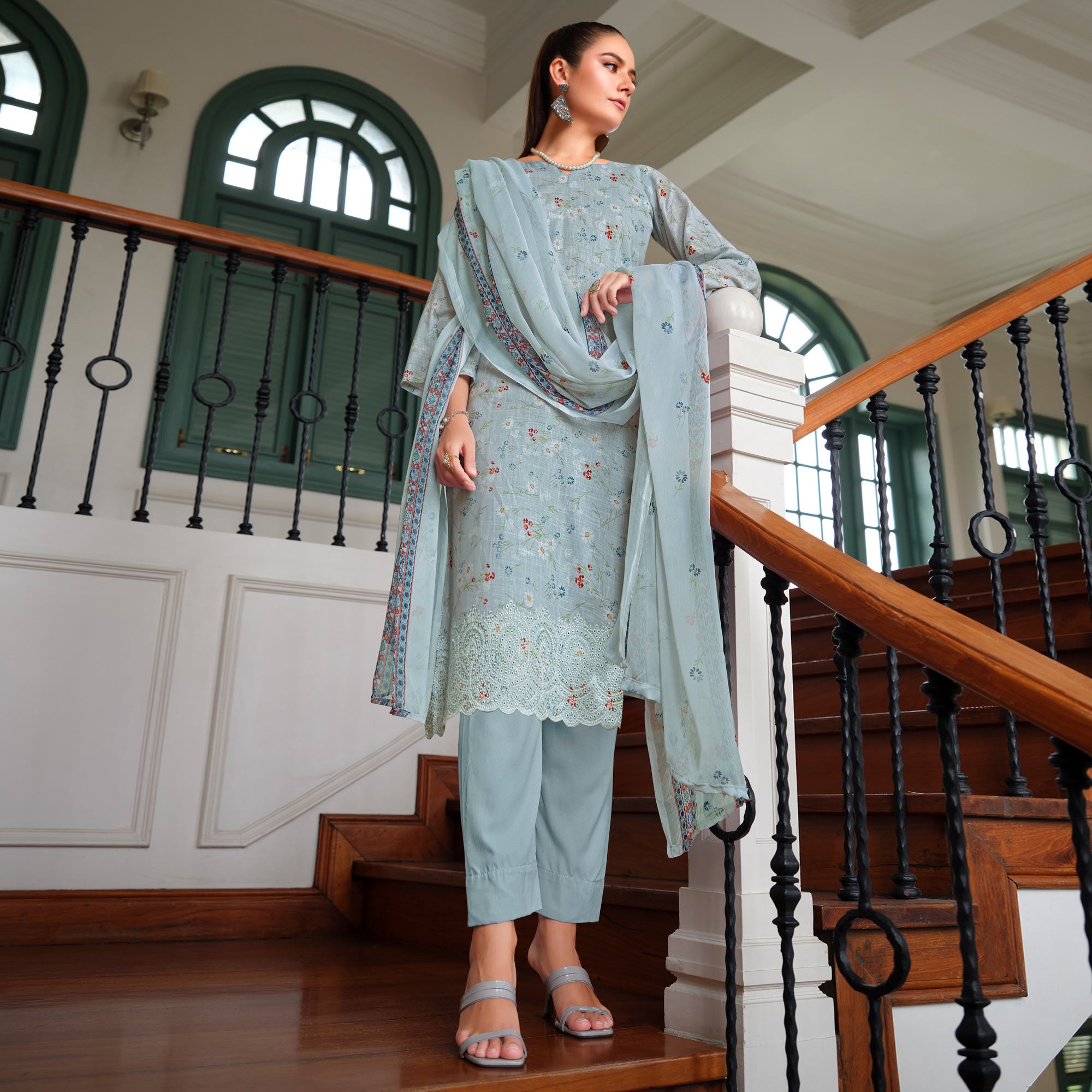Blue Floral Digital Printed Pure Cotton Salwar Suit