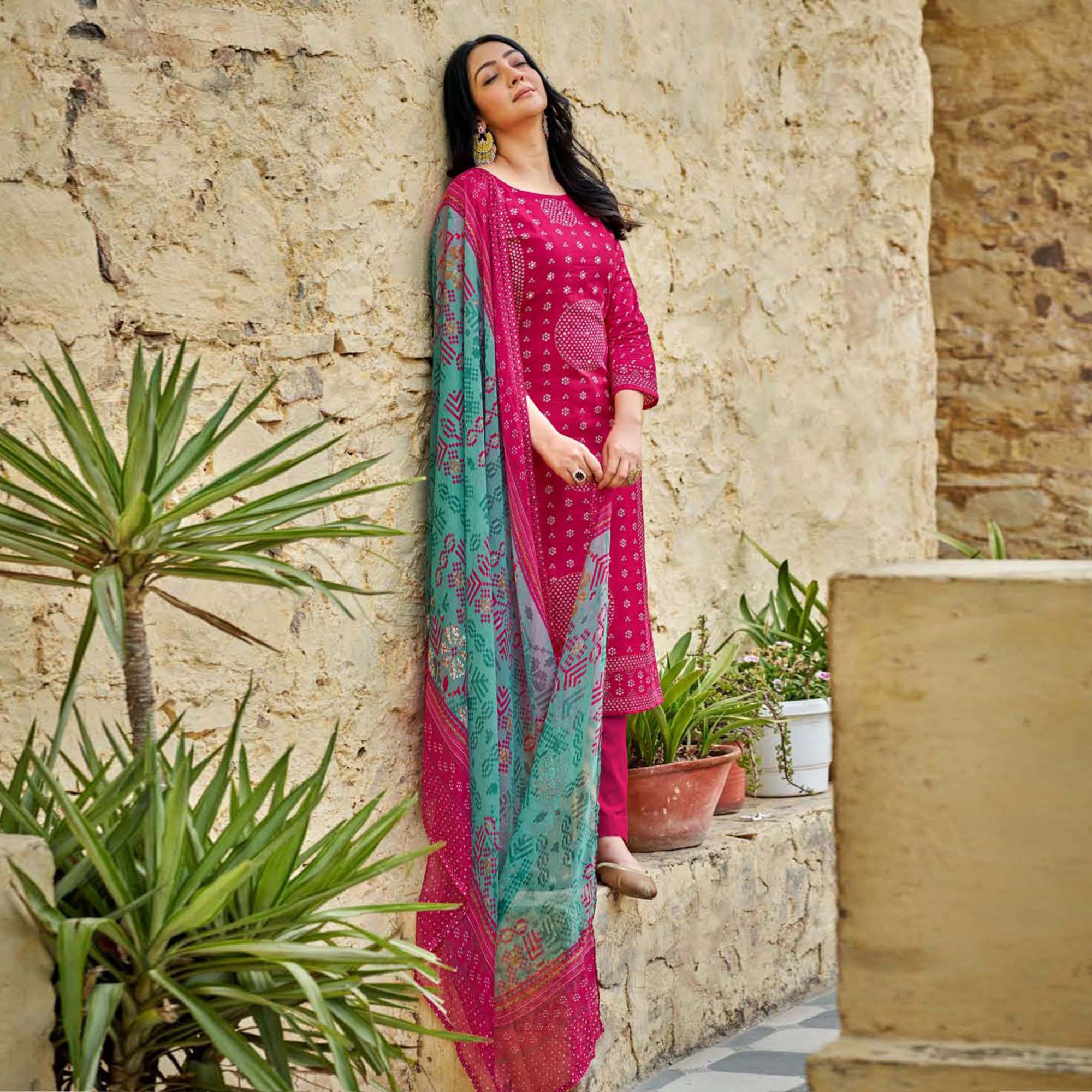 Pink Printed Pure Cotton Suit