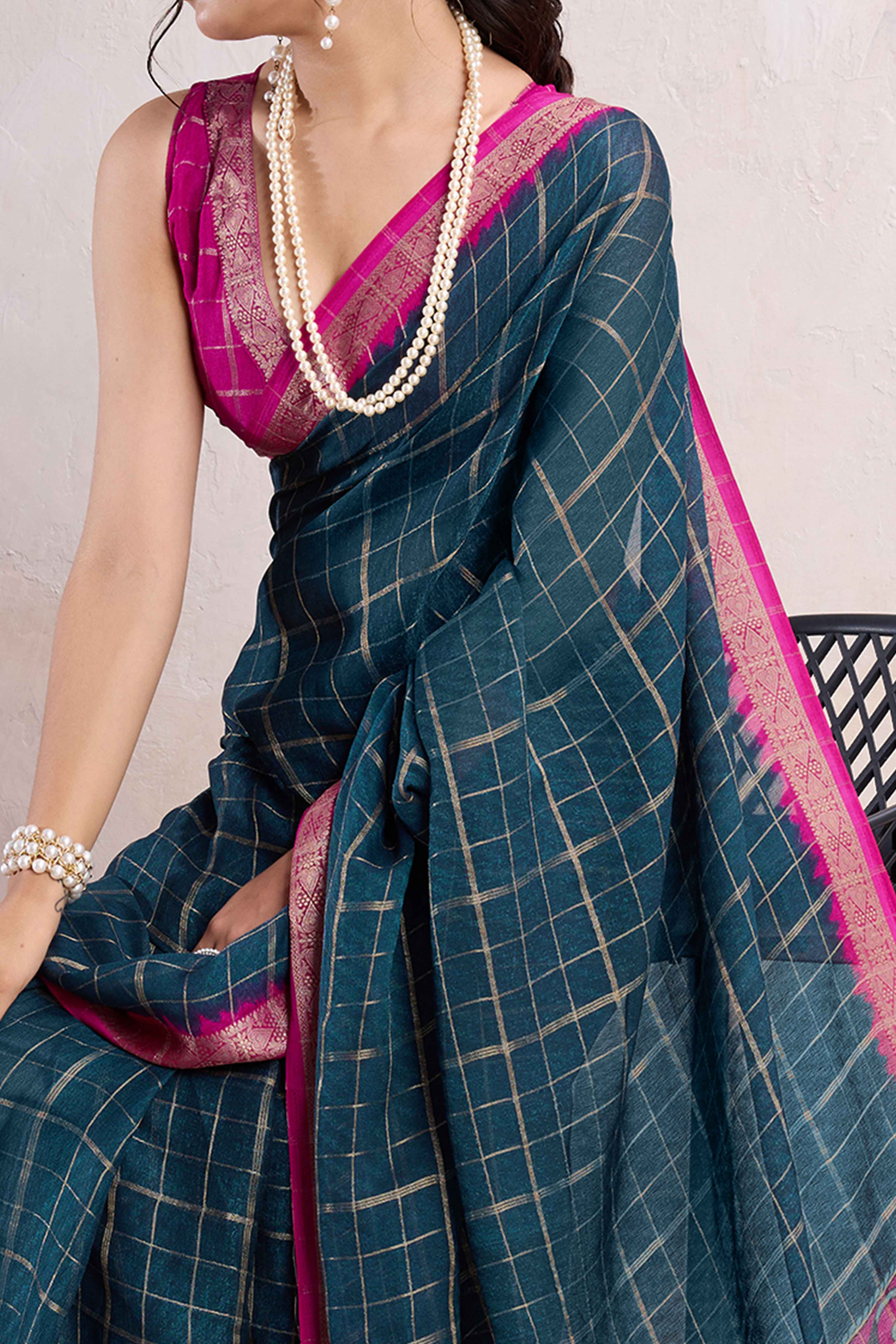 Teal Zari Woven Cotton Silk Saree