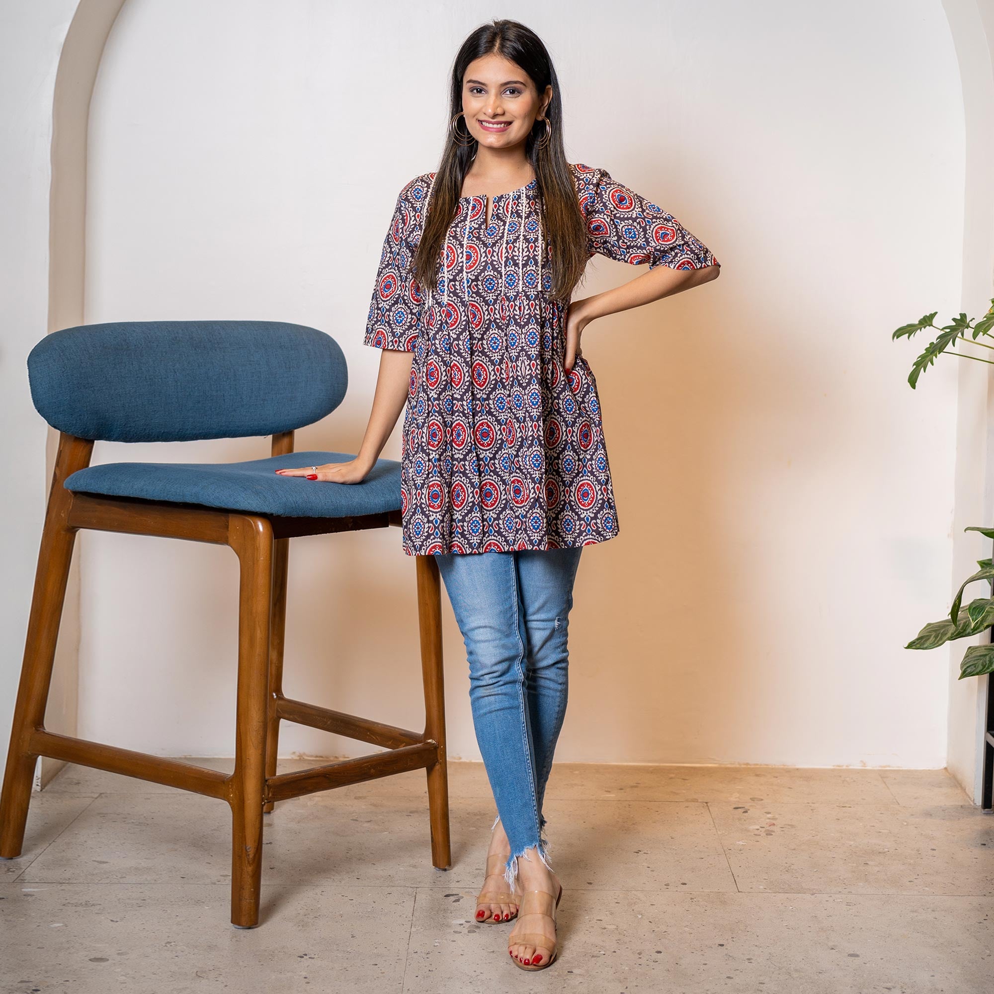 Brown Printed Pure Cotton Top