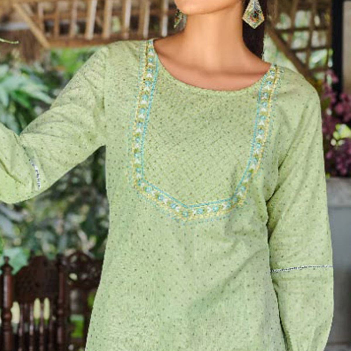 Green Printed Pure Cotton Top