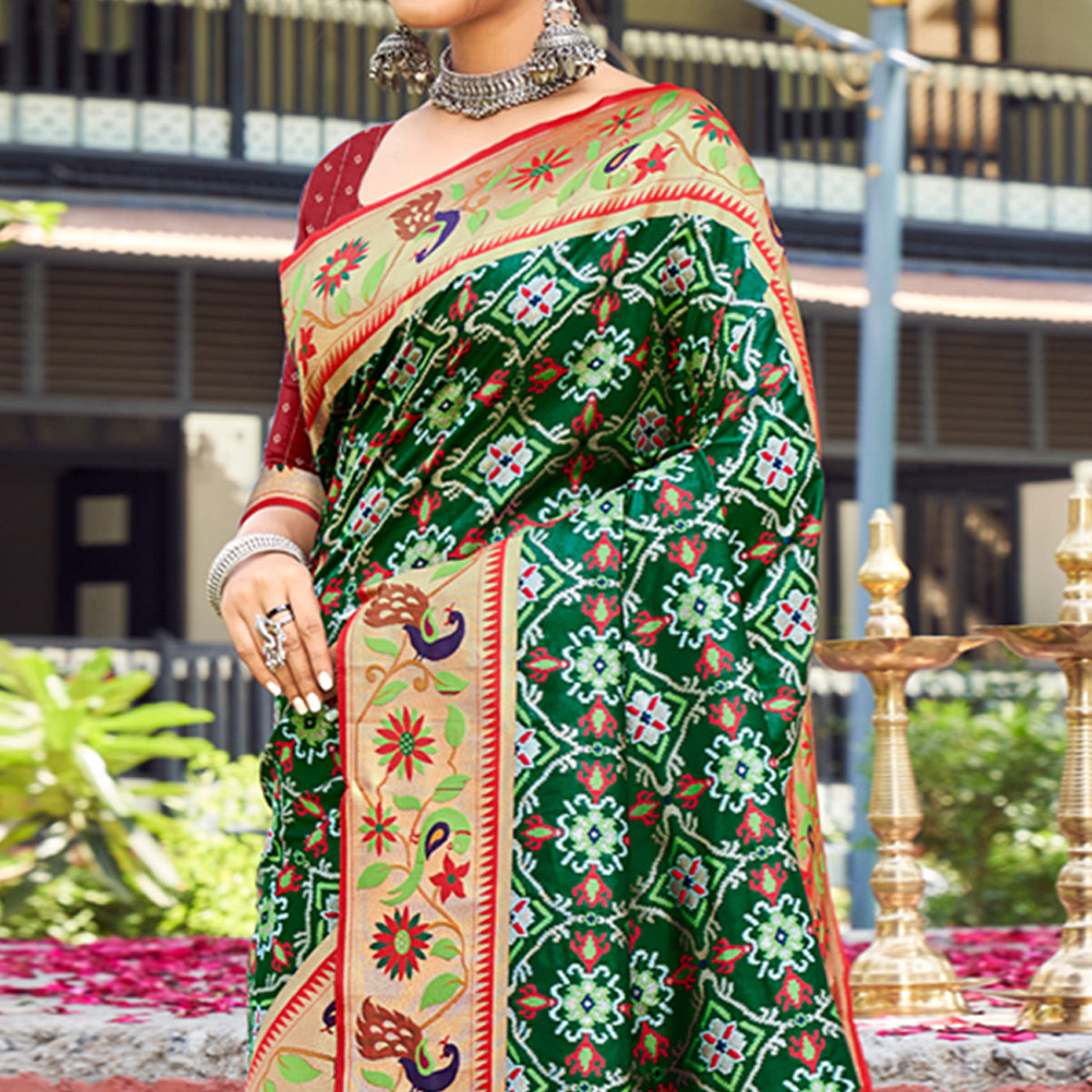 Green Woven Paithani Patola Banarasi Silk Saree