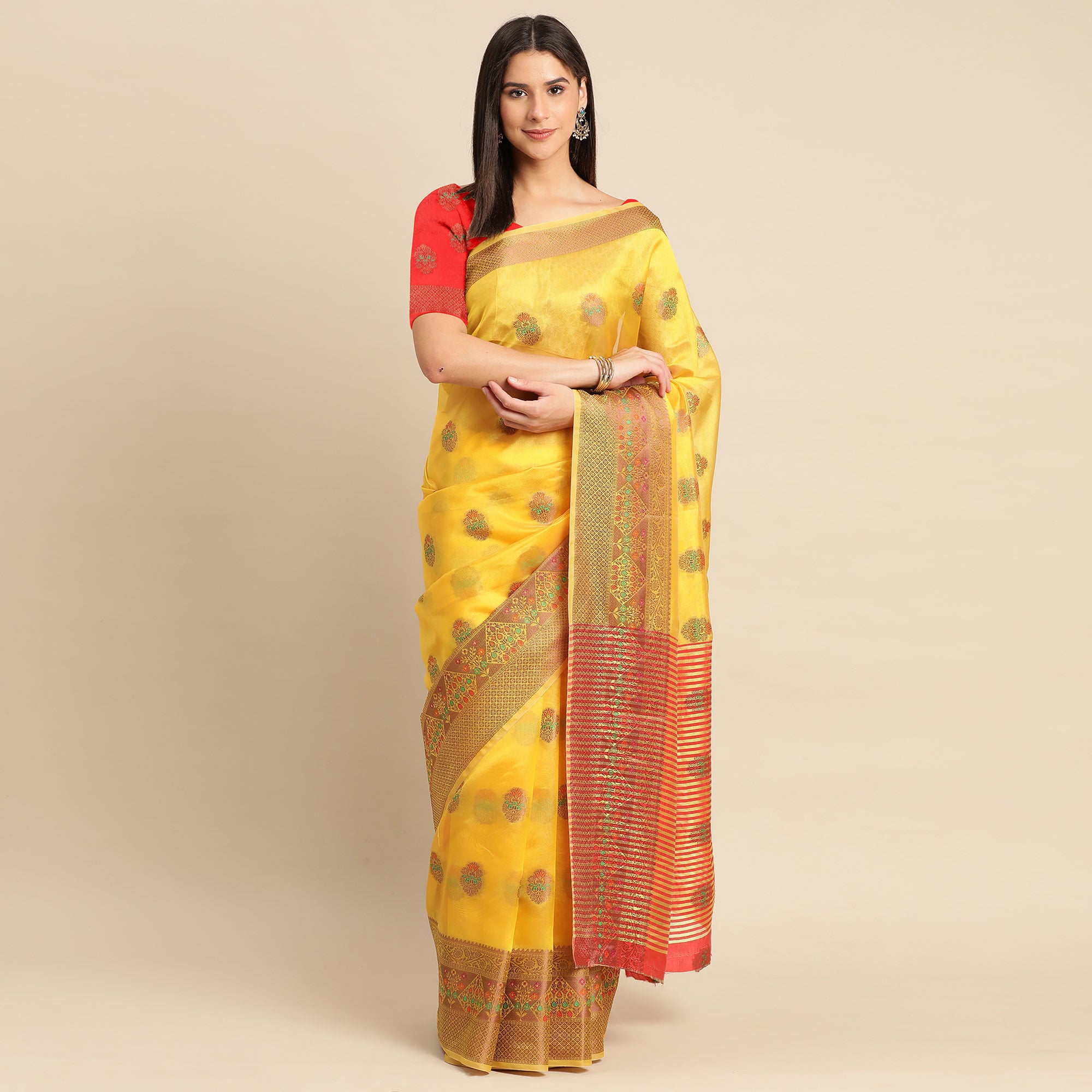 Golden Woven Organza Saree
