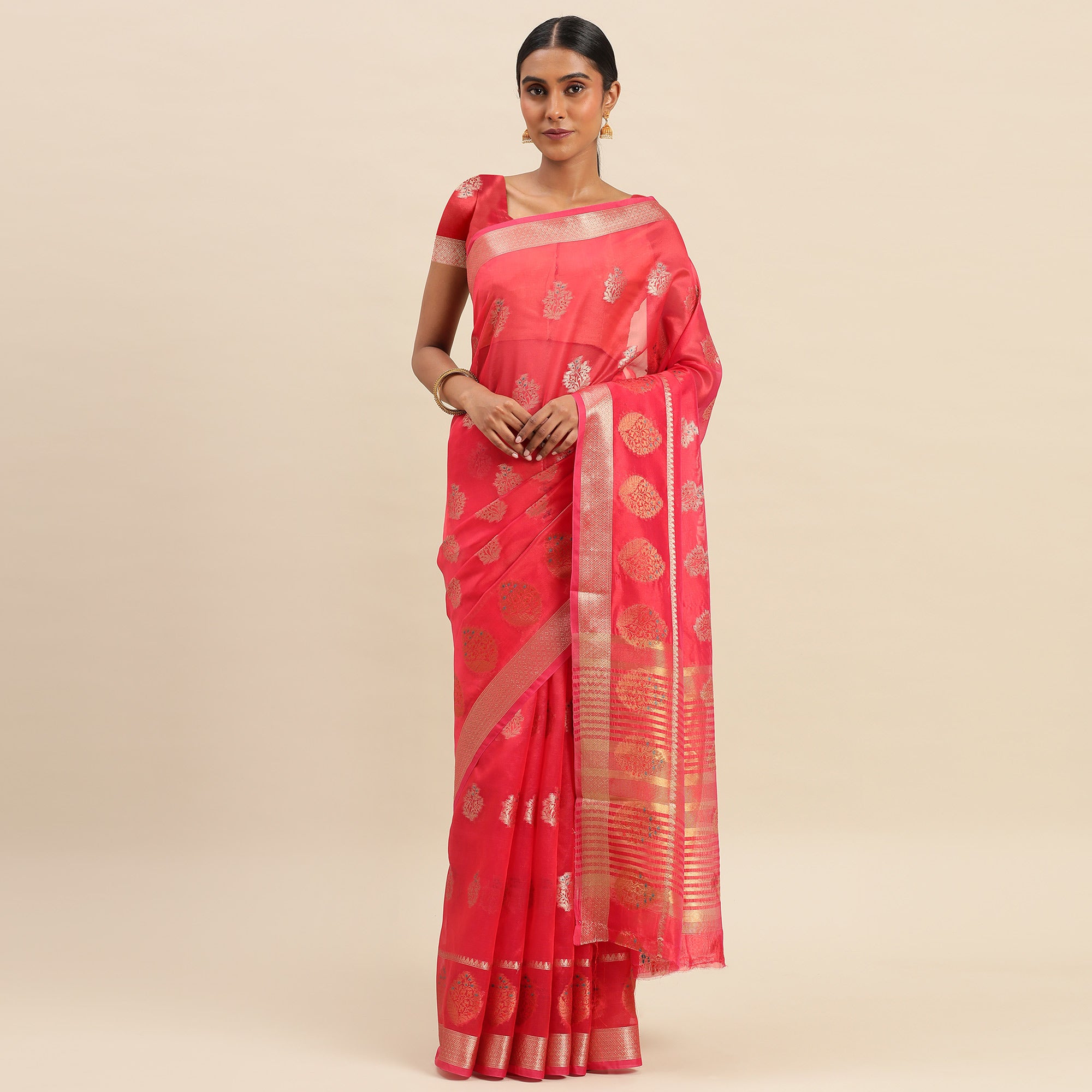 Red Woven Organza Saree