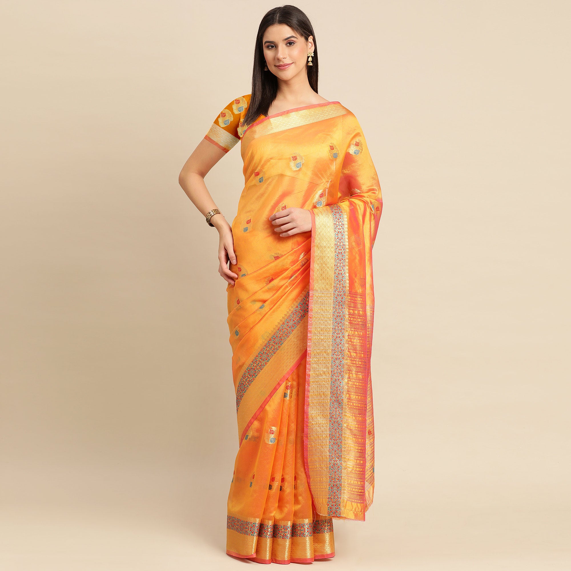 Golden Woven Organza Saree