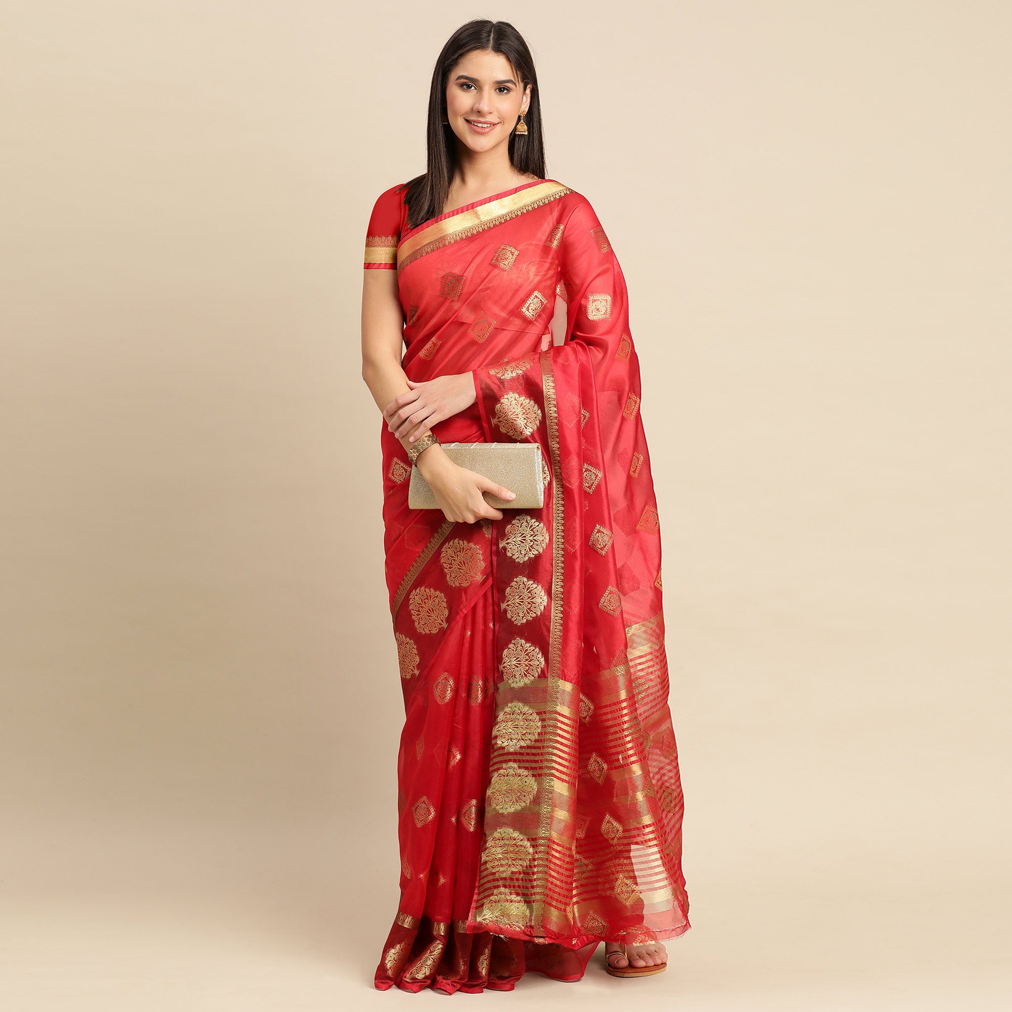 Red Woven Organza Saree