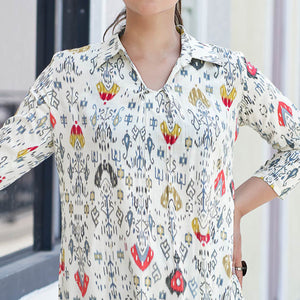 White & Red Printed Chanderi Silk A-Line Top