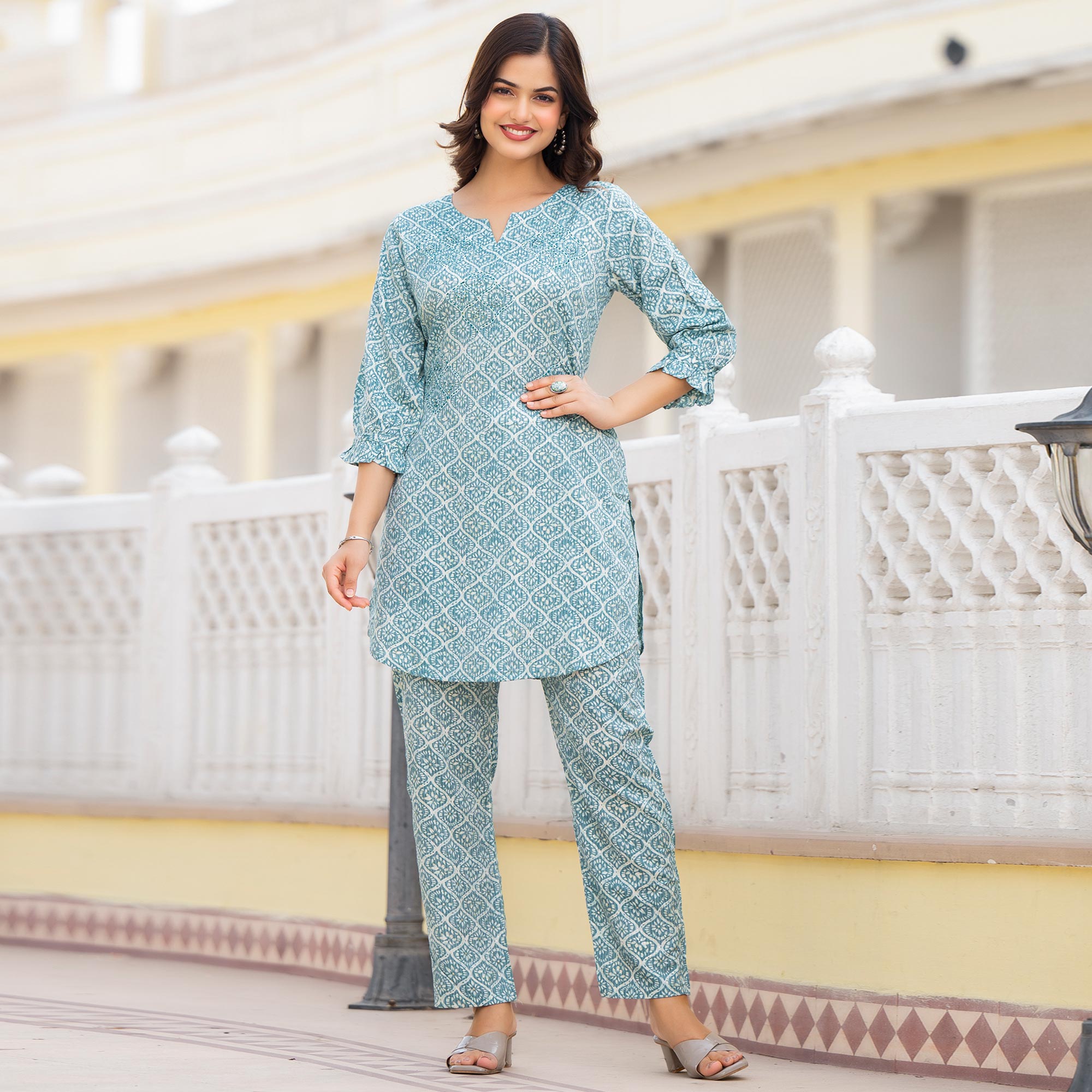 Pine Green Floral Printed Rayon Co-Ord Set