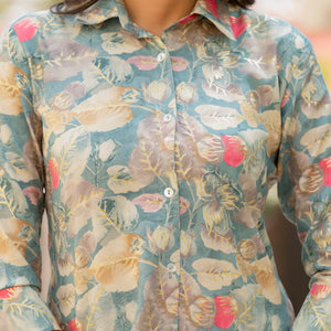 Blue Floral Printed Rayon Top