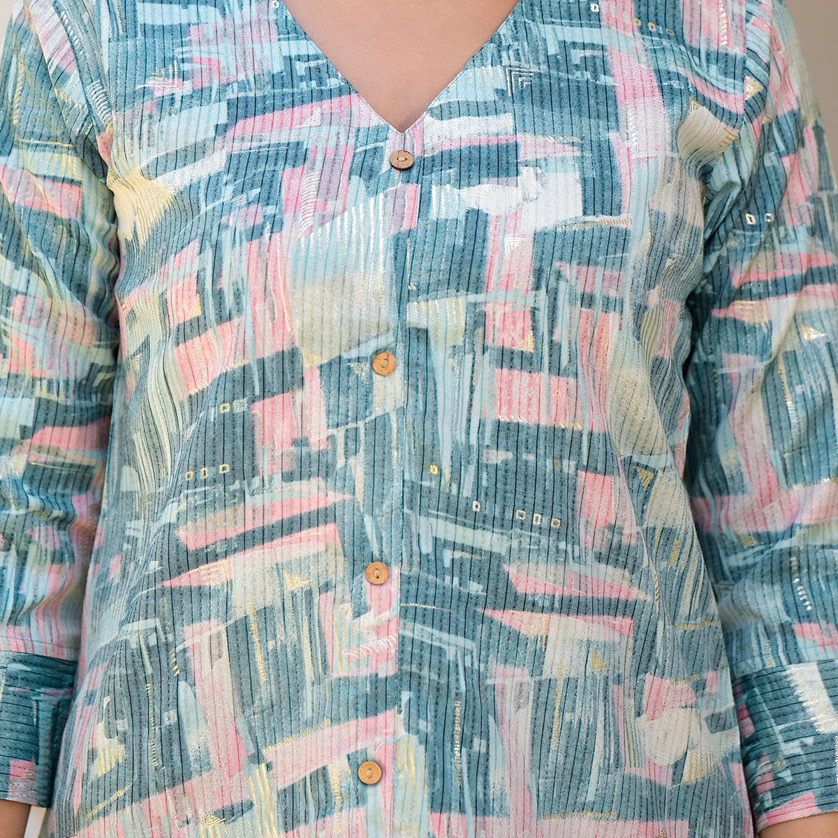 Blue Printed Rayon A-Line Top