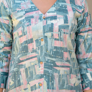 Blue Printed Rayon A-Line Top