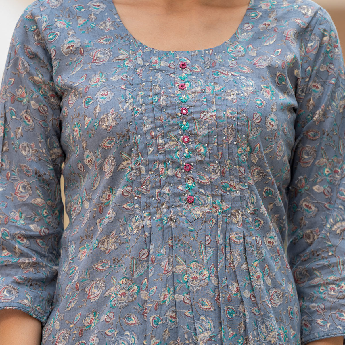 Blue Floral Printed Pure Cotton Top