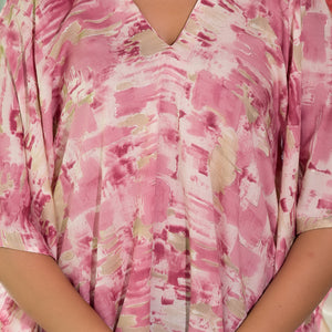 Pink Foil Printed Chanderi Silk Kaftan Top