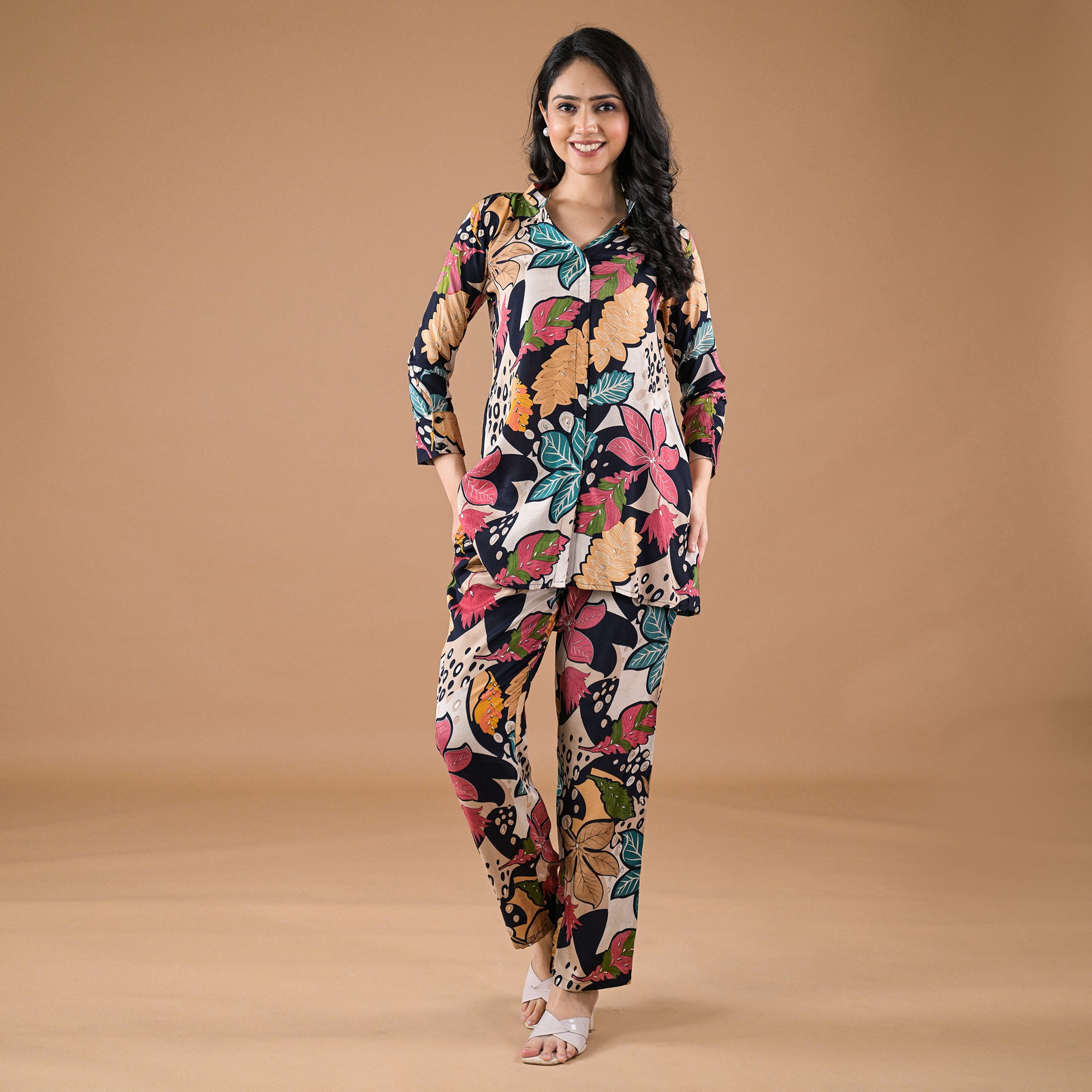 Black Printed Muslin Co-Ord Set