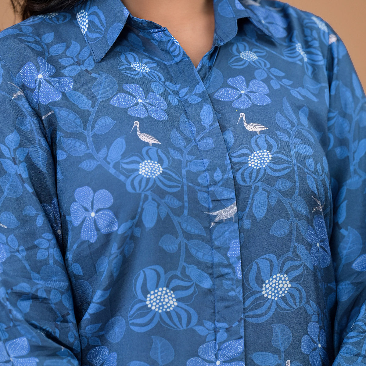 Blue Foil Printed Muslin Shirt