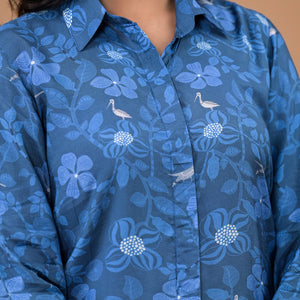 Blue Foil Printed Muslin Shirt