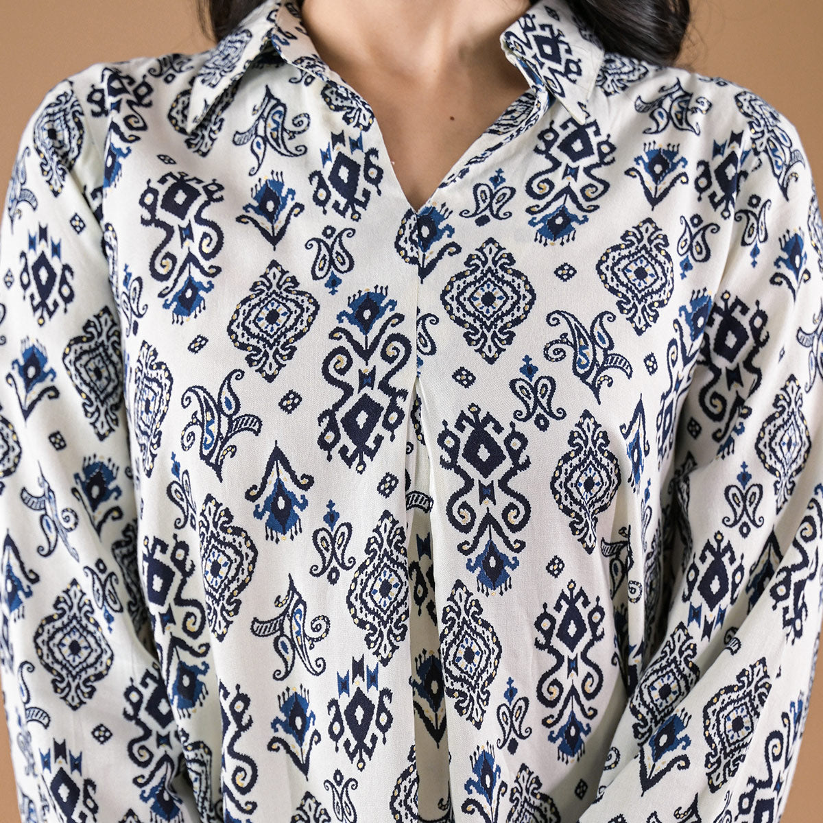 White & Blue Floral Printed Rayon Top
