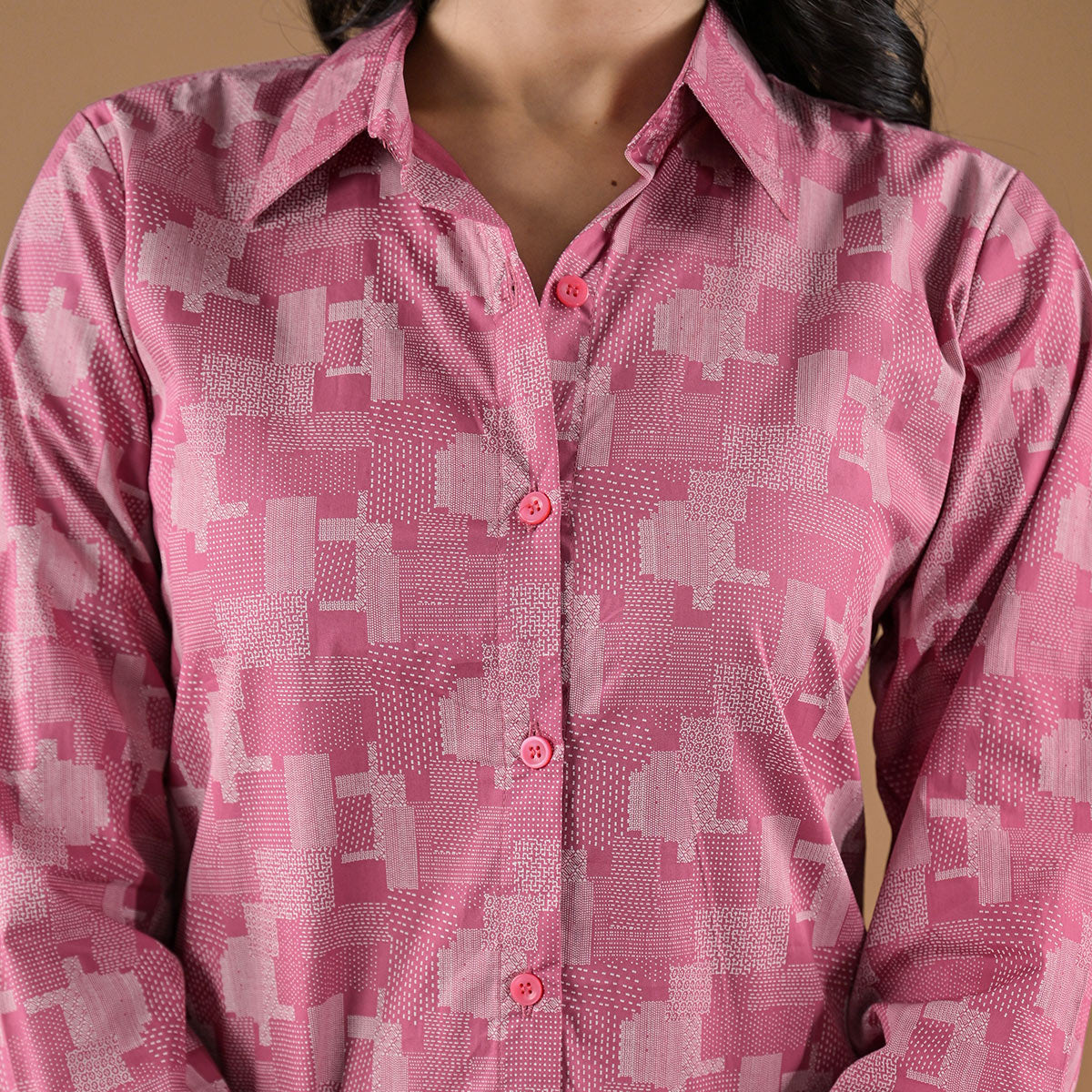 Pink Printed Cotton Blend Top