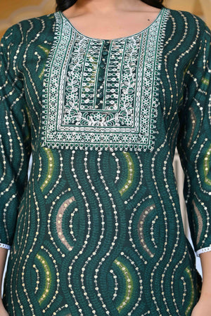 Green Foil Printed Rayon Straight Kurti