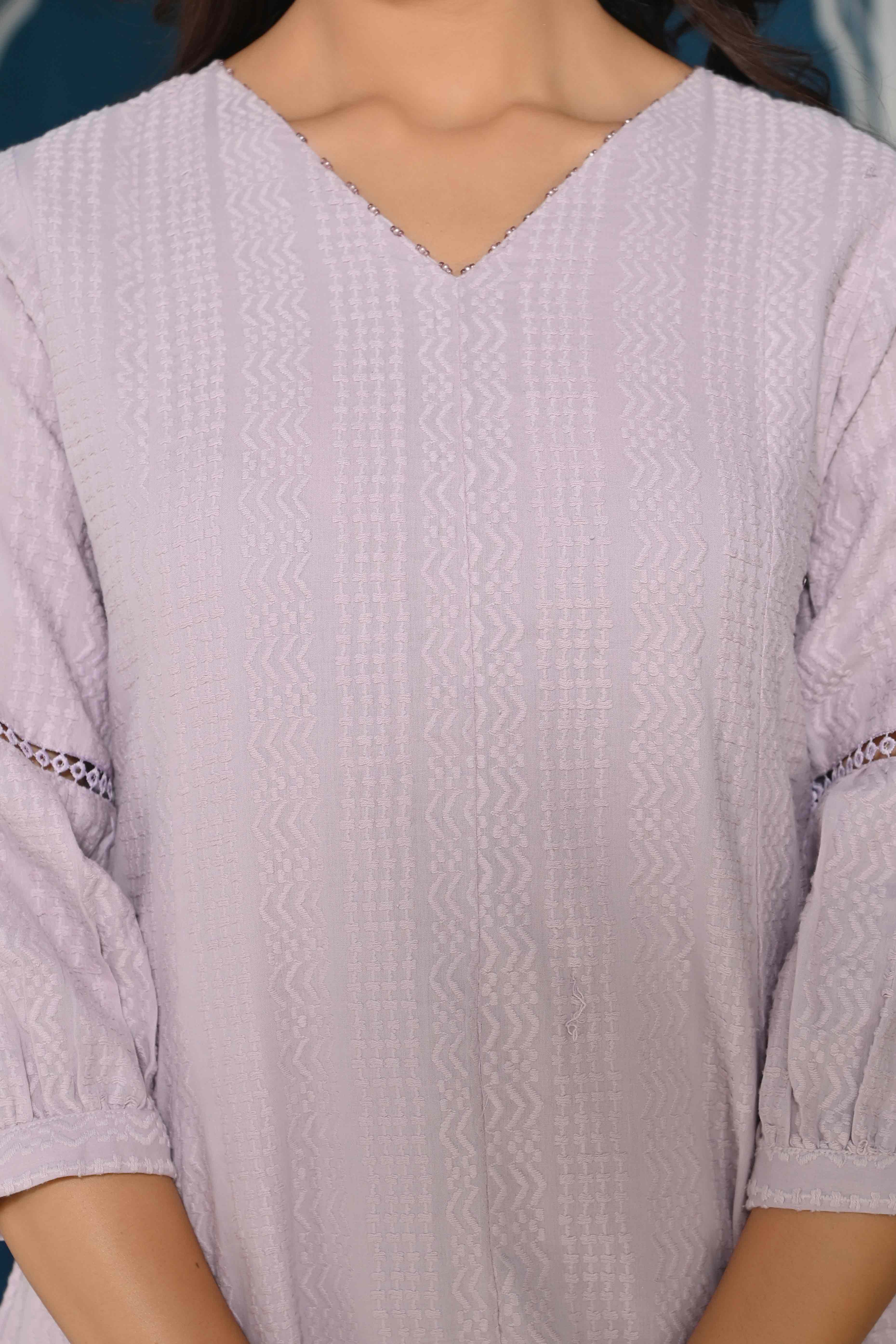 Lavender Dobby Work Pure Cotton Co-Ord Set