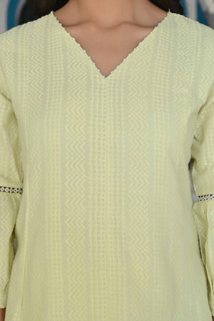 Lemon Yellow Dobby Work Pure Cotton Co-Ord Set