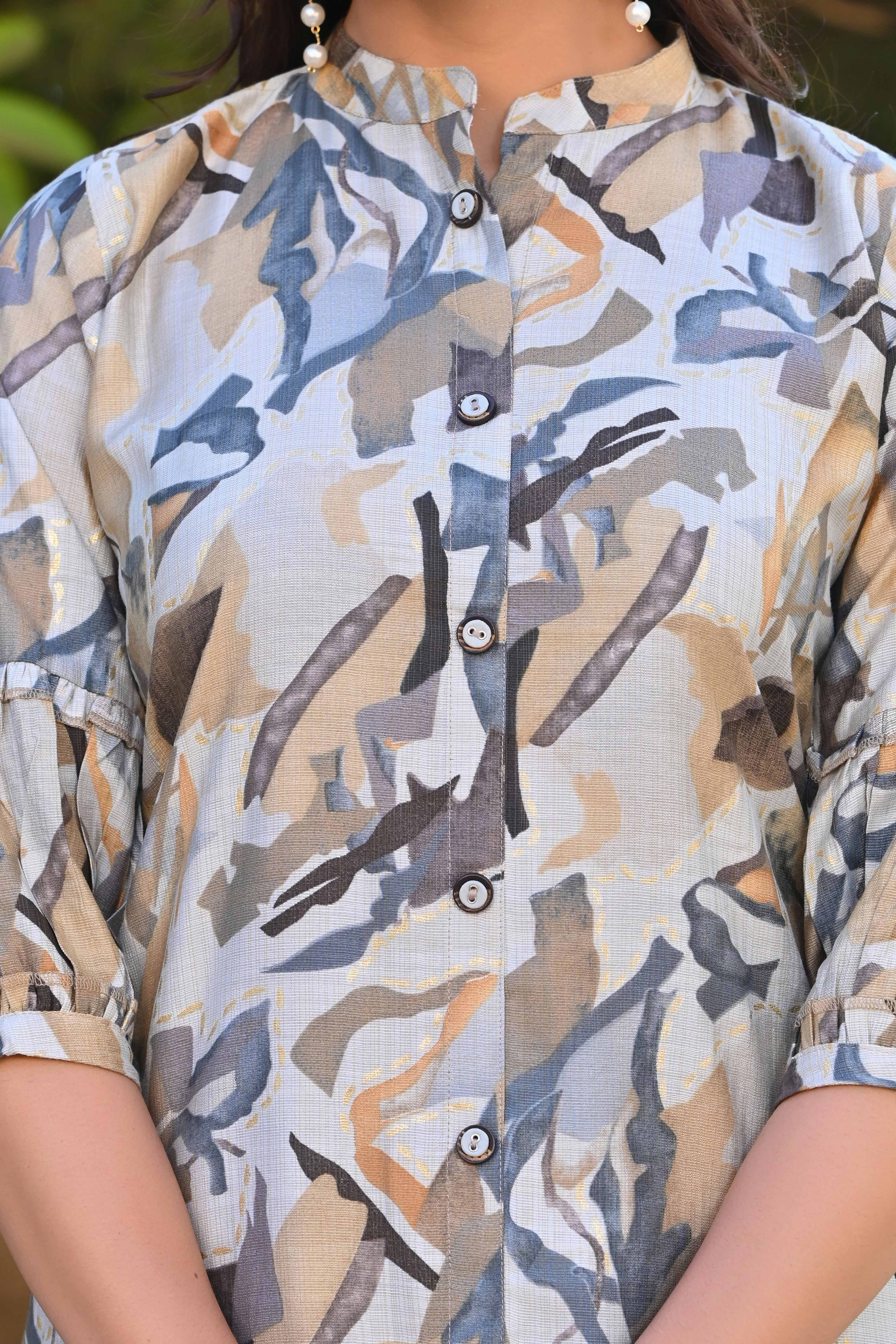 Grey Printed Heavy Viscose A-Line Co-Ord Set