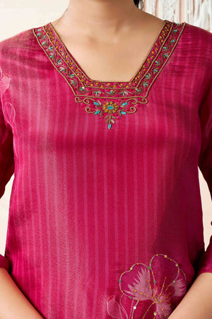 Pink Beads Work Cotton Silk Straight Salwar Suit
