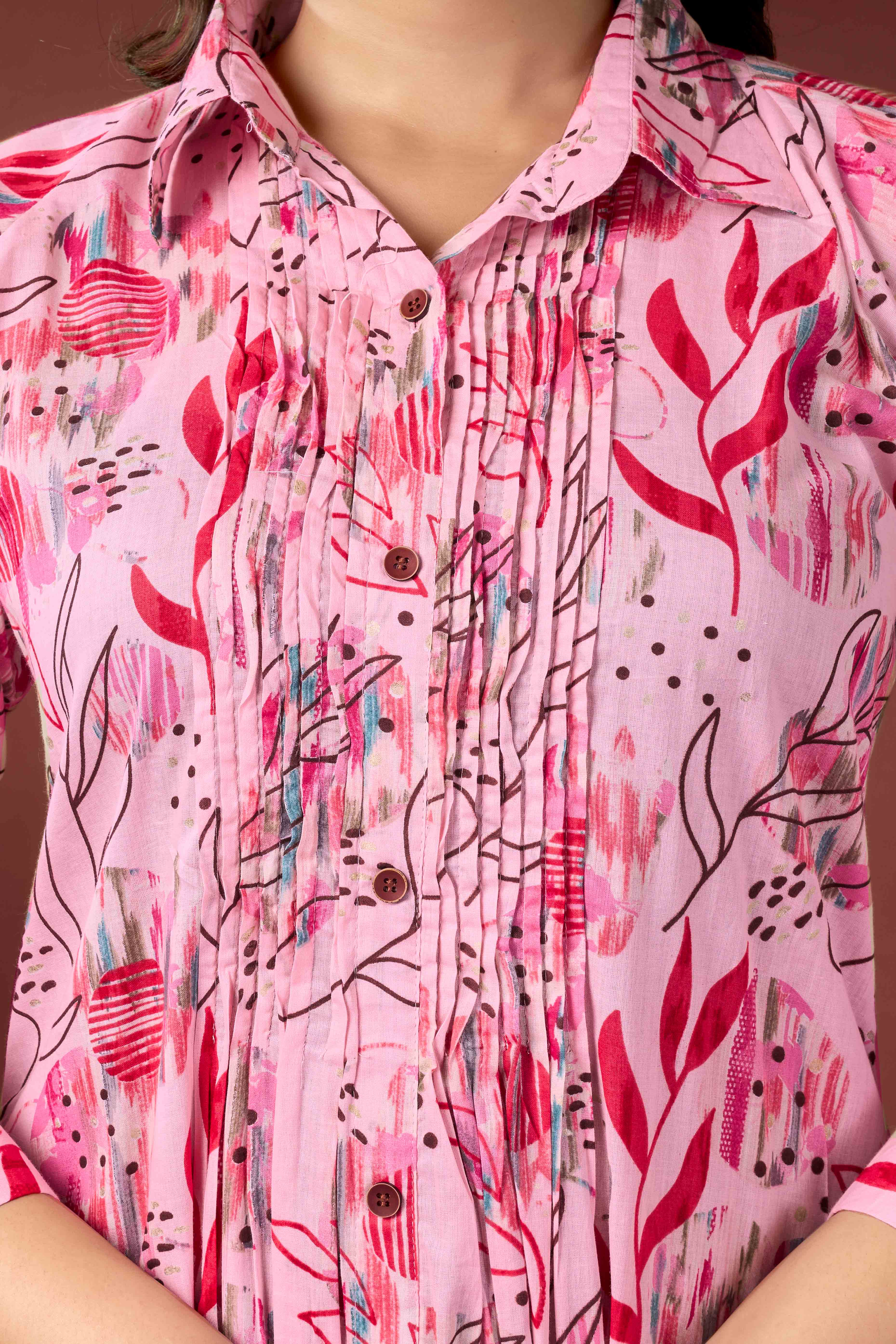 Light Peach Floral Printed Pure Cotton A-Line Kurti