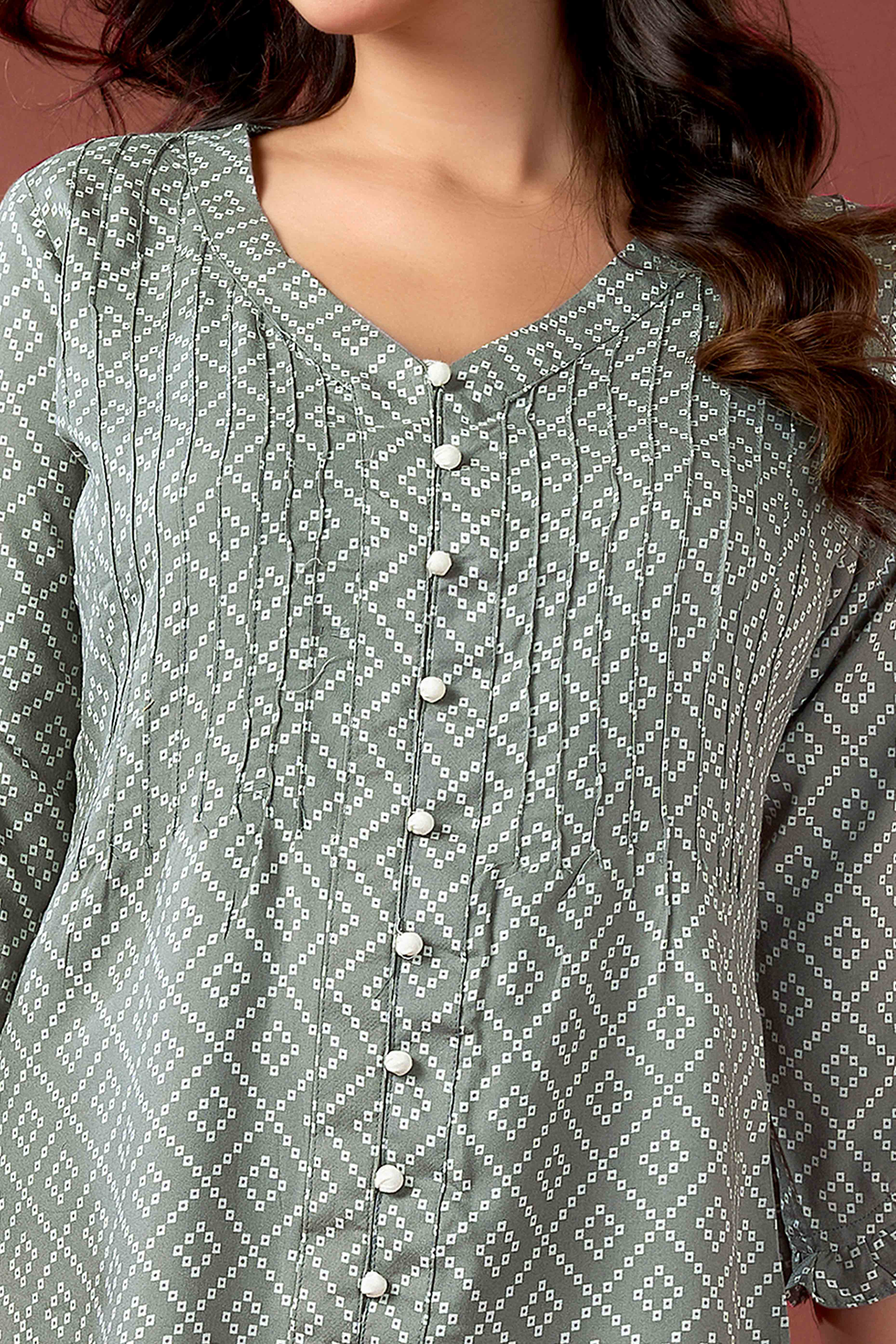 Grey Bandhani Printed Pure Cotton Top