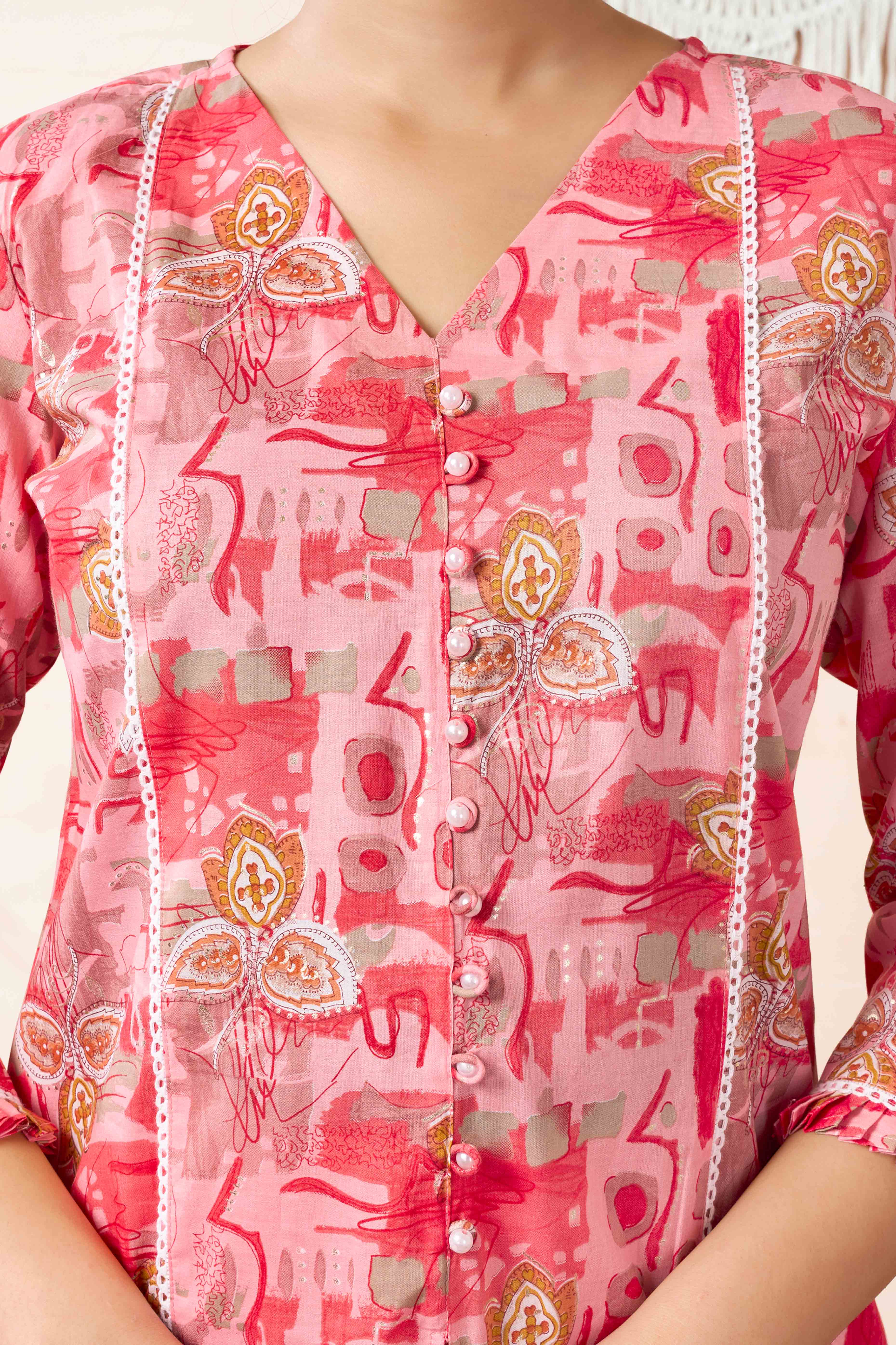 Peach Floral Printed Pure Cotton Co-ord Set