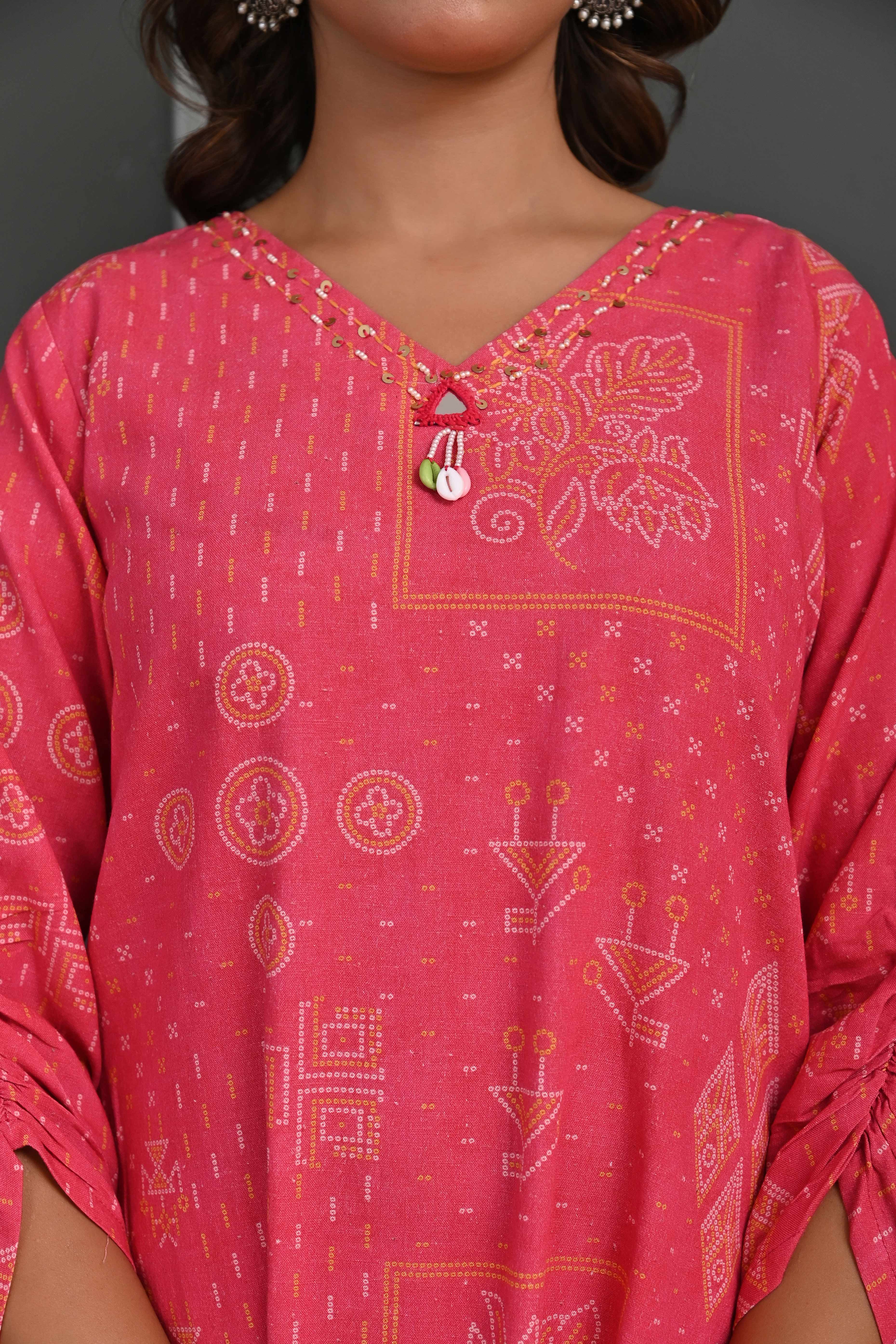 Festive-Ready Rani Pink Bandhani Printed Cotton Flex Straight Fit Co-Ord Set