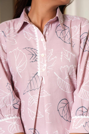 Baby Pink A-Line Kurti with Minimalist Prints and a Breezy Linen Cotton Feel