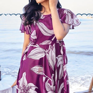 Purple Digital Floral Printed Chiffon Maxi Dress