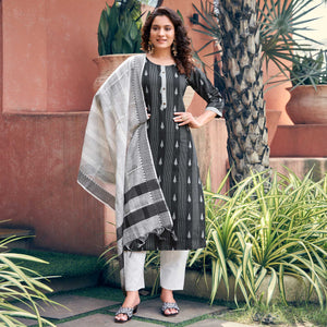 Black Woven Cotton Blend Salwar Suit