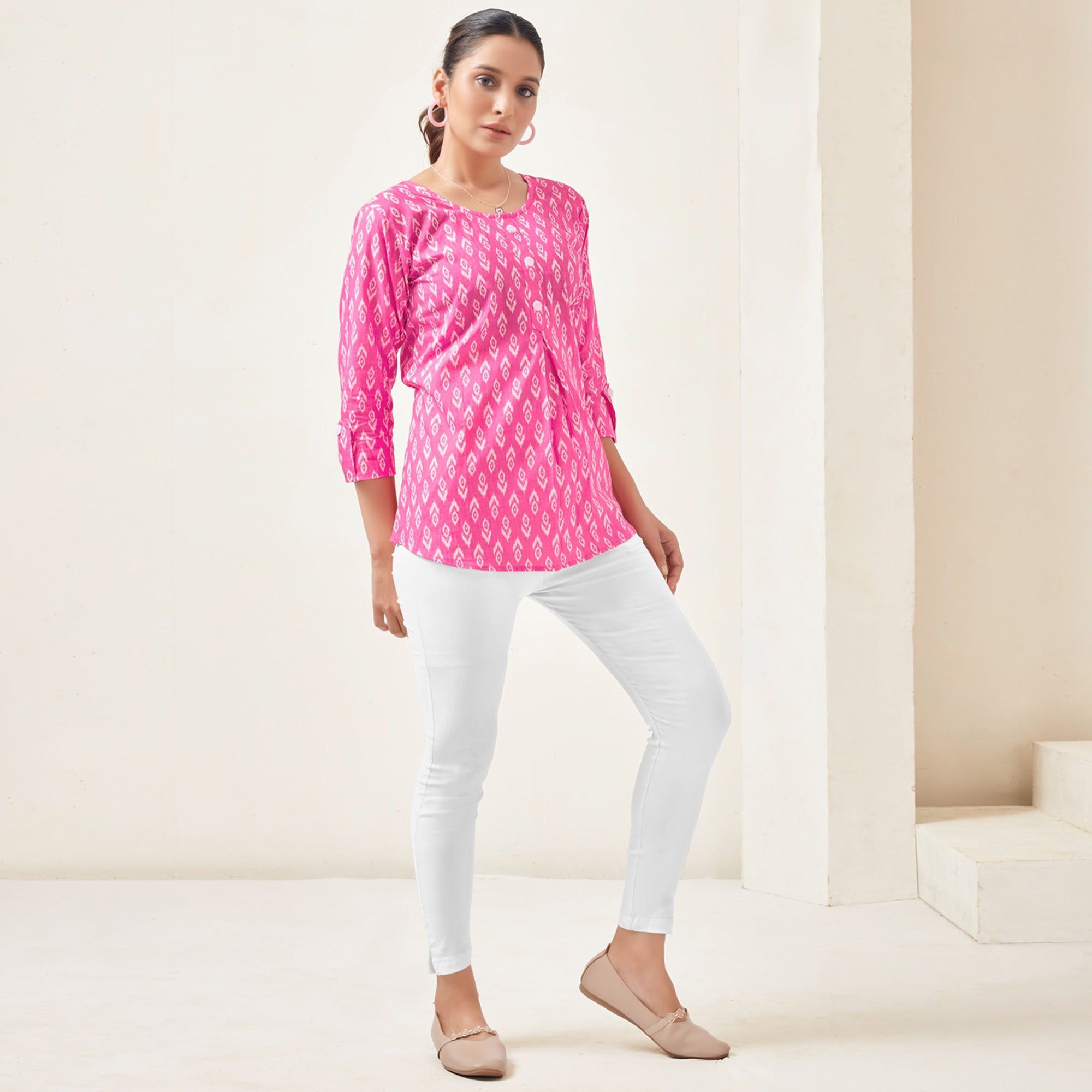 Pink Floral Printed Pure Cotton Top