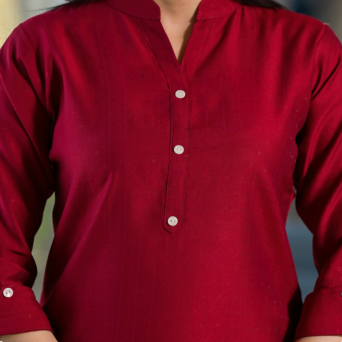 Maroon Solid Cotton Silk Straight Top