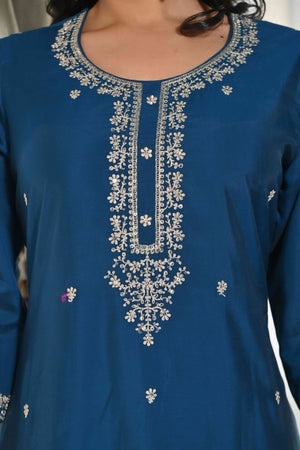 Blue Sequins Embroidered Chanderi Silk Salwar Suit