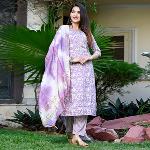Lavender Floral Printed Rayon Suit