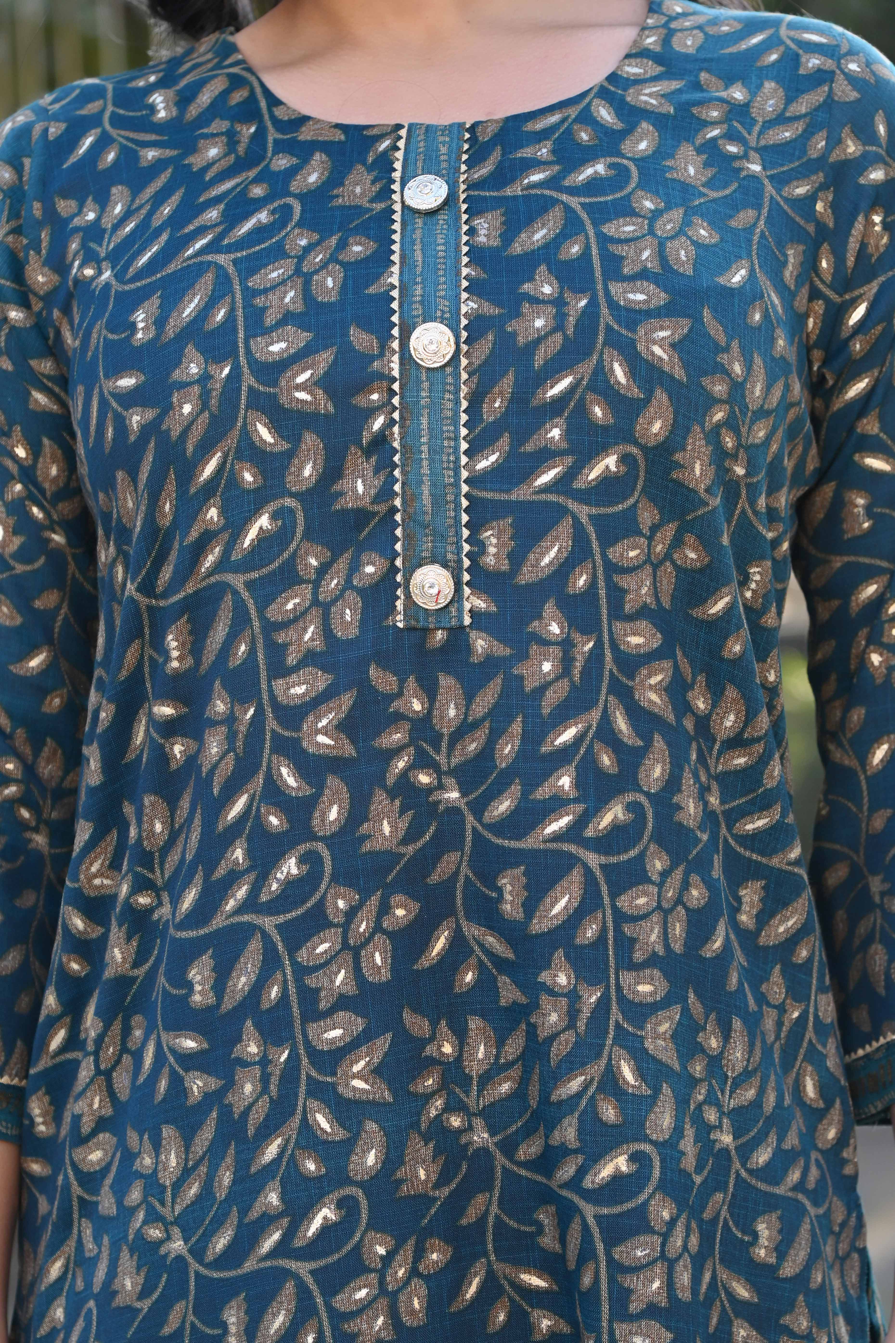 Morpich Blue Floral Foil Printed Rayon Salwar Suit