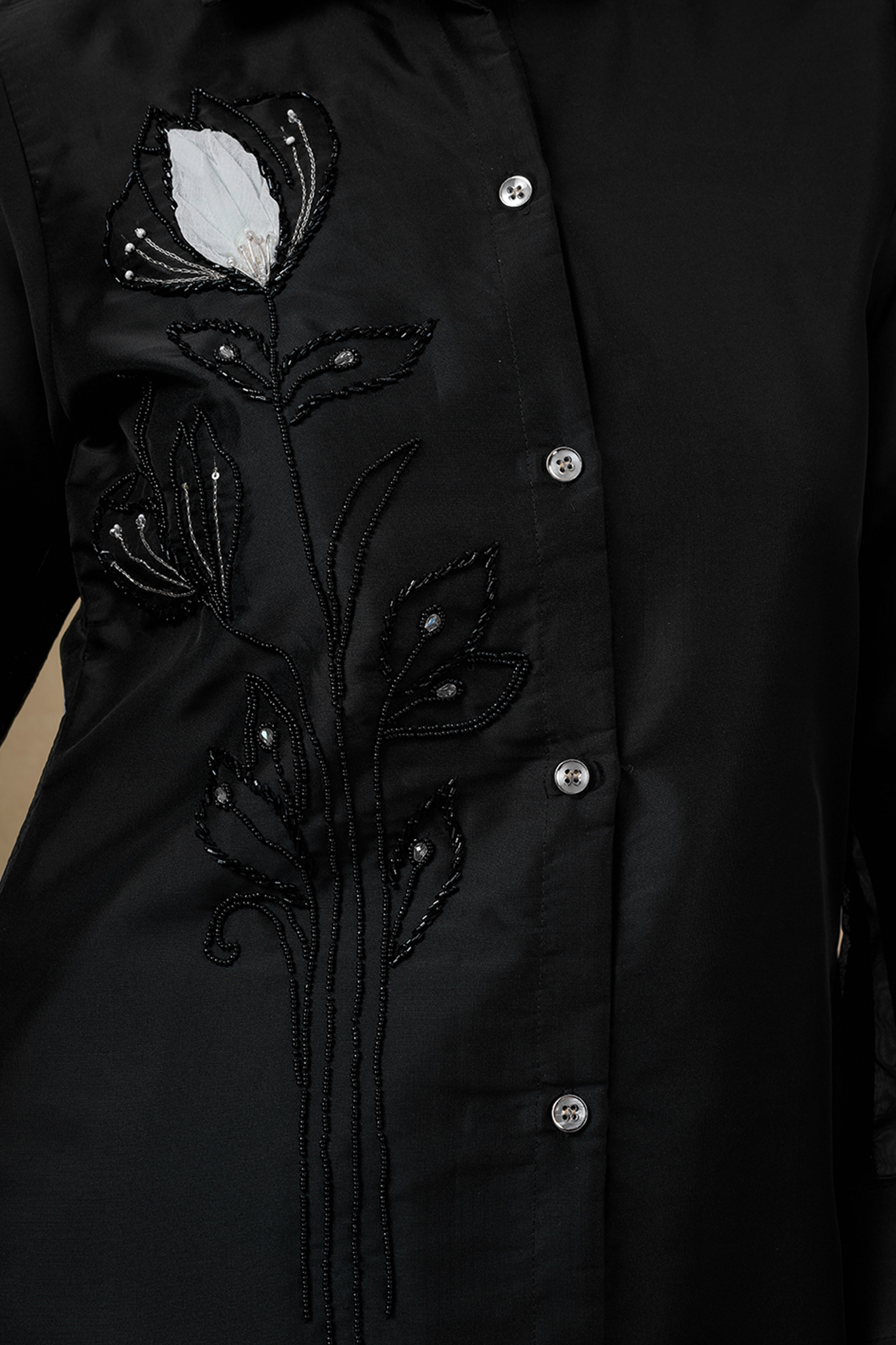 Black Stone Work Organza Straight Co-Ord Set